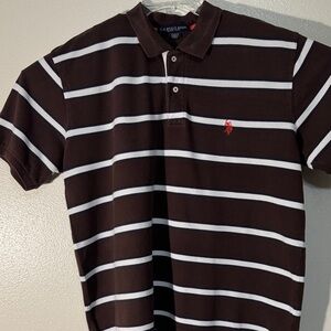 Polo by Ralph Lauren Men's Dark Brown and White Striped Polo